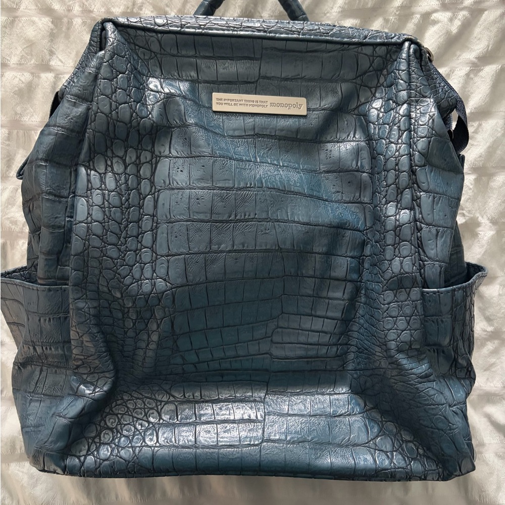 Monopoly Blue Leather Crocodile-Embossed Women's Mini Backpack